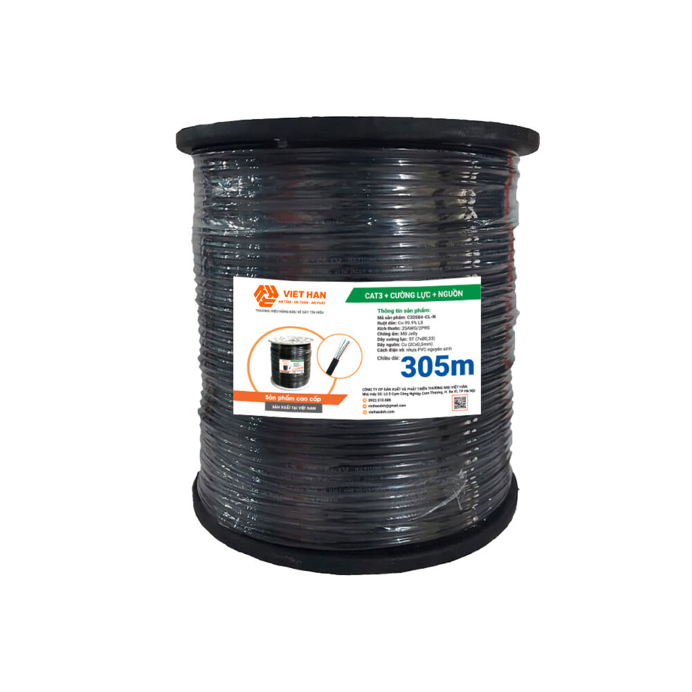 Cáp mạng ngoài trời cat3 cường lực kèm nguồn